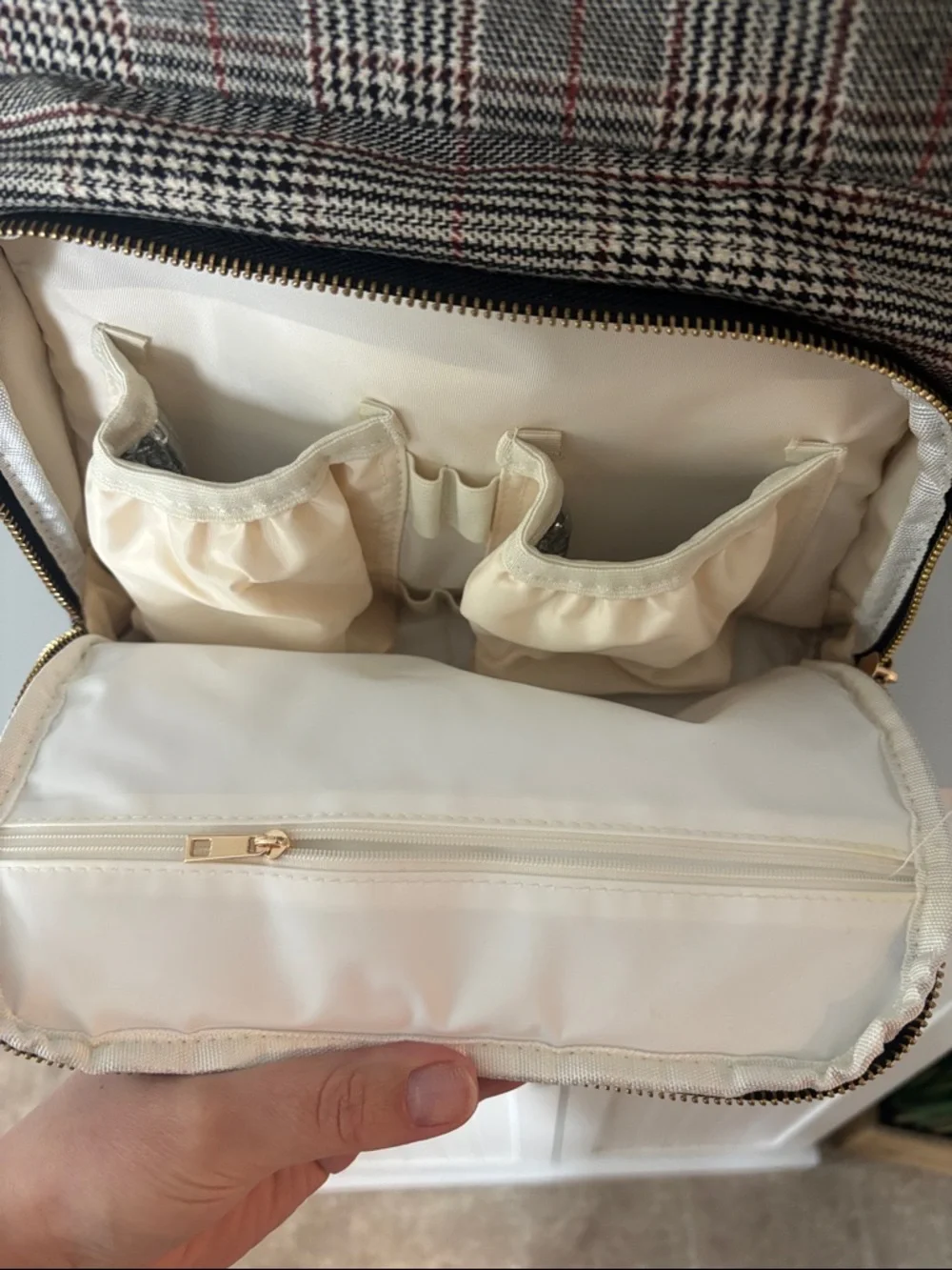 HaloVa Original Gray Plaid Backpack. Diaper Bag Pumping Bag